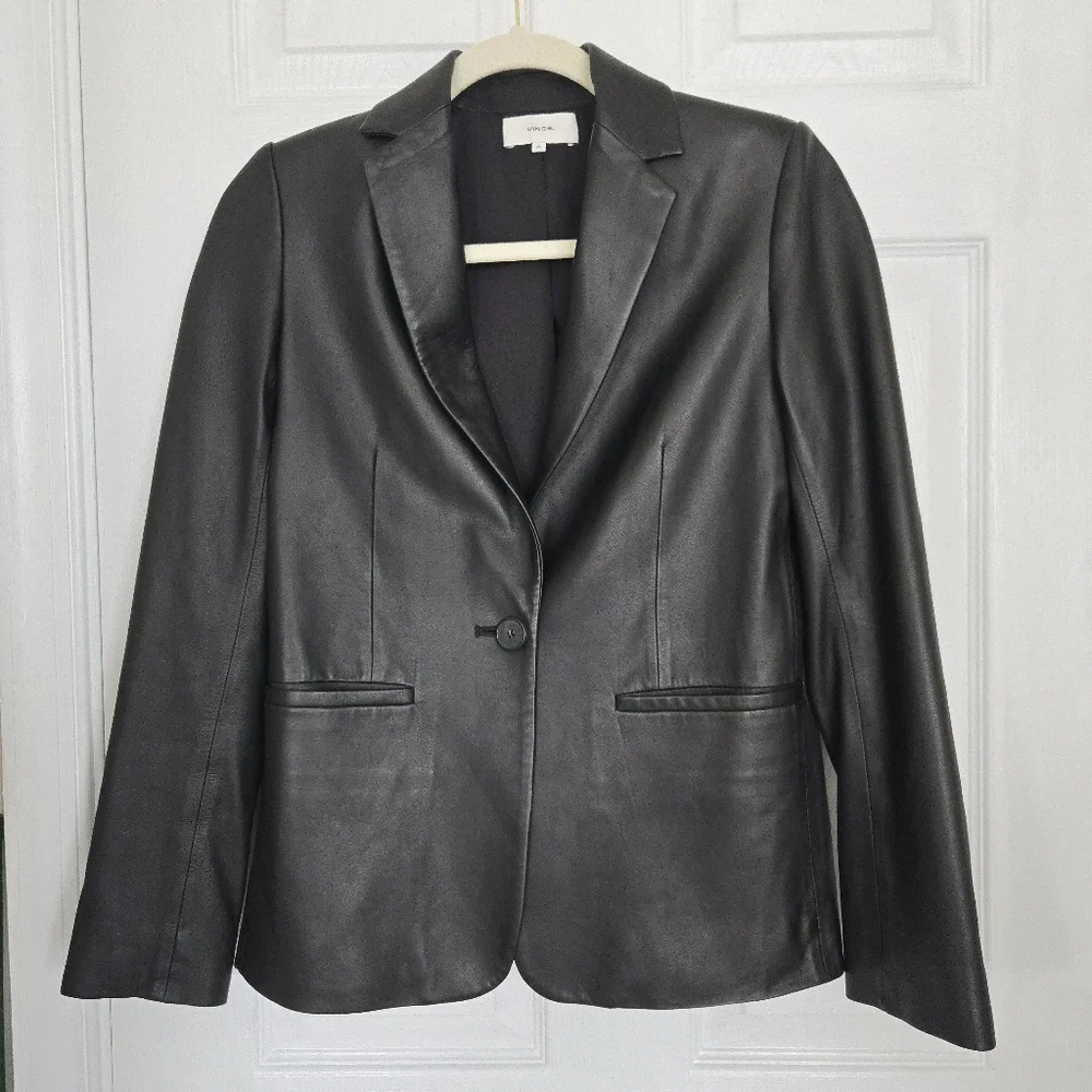 NWOT Vince Sleek Black Leather Button Blazer - Picture 1 of 5